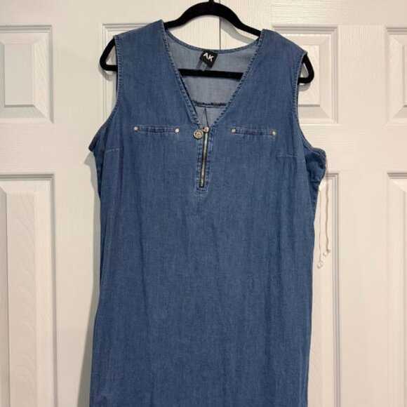 AK Denim Sleeveless Dress XL Zip Front Chambray Shift Dress - Picture 1 of 4